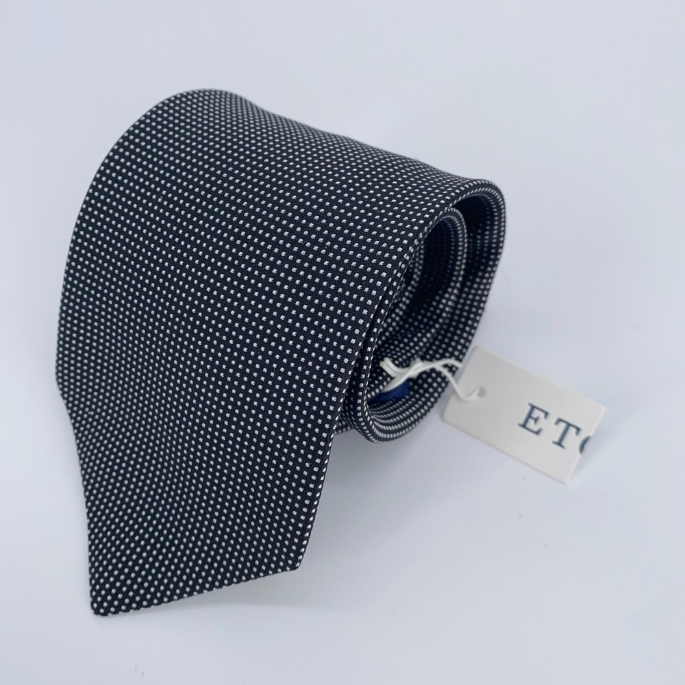 Eton Tie Mens One Size Black White Dotted Silk Professional Necktie England Made